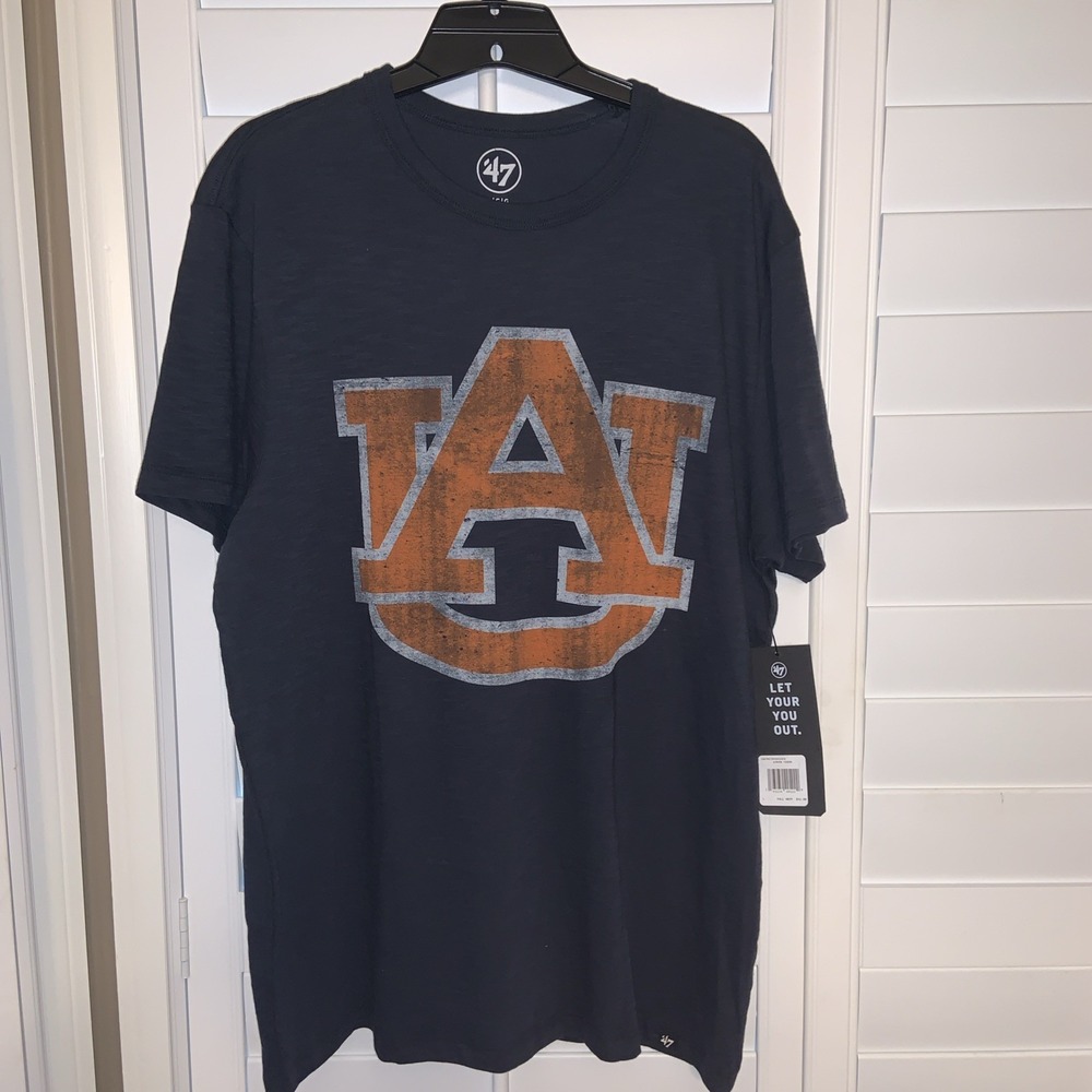 Auburn Tigers '47 Brand Blue Franklin T-shirt AU Logo Size L 100%‎ Cotton NEW